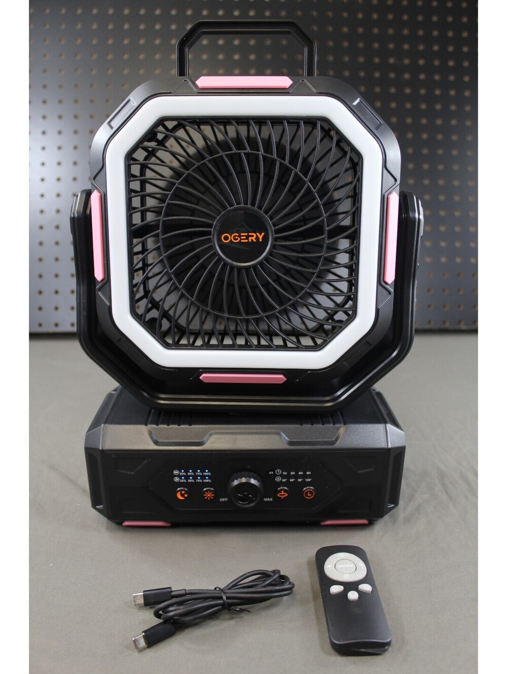 OGERY portable fan with base and remote black pink
